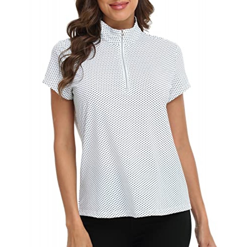 LRD 여성용 골프 폴로 셔츠 반소매 테니스 셔츠 UPF 30 쿼터 집업