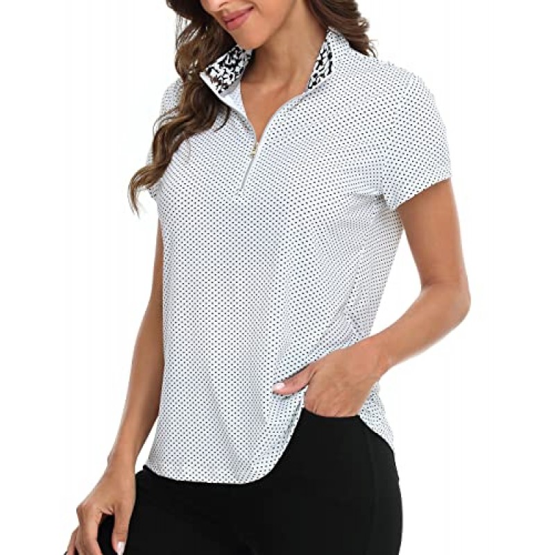 LRD 여성용 골프 폴로 셔츠 반소매 테니스 셔츠 UPF 30 쿼터 집업