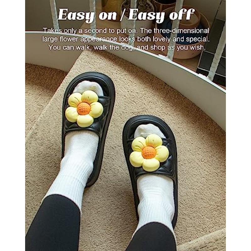 SUMMERJOY 여성을위한 매우 두꺼운 구름 꽃 슬리퍼, 미끄럼 방지 스파 체육관 골프 슬리퍼 야외 블랙 버블 슬라이드, 부드러운 베개 하우스 슬리퍼 샌들 여성 남성을위한 구름 슬리퍼