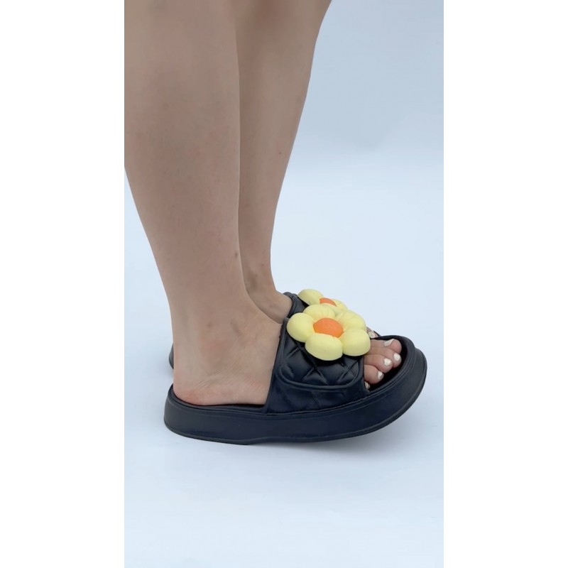 SUMMERJOY 여성을위한 매우 두꺼운 구름 꽃 슬리퍼, 미끄럼 방지 스파 체육관 골프 슬리퍼 야외 블랙 버블 슬라이드, 부드러운 베개 하우스 슬리퍼 샌들 여성 남성을위한 구름 슬리퍼