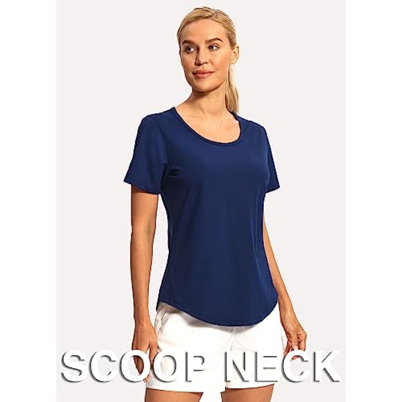 Hiverlay 운동 셔츠 여성용 반팔 스쿠프 넥 탑 운동 빠른 건조 체육관 티셔츠 요가 러닝 티