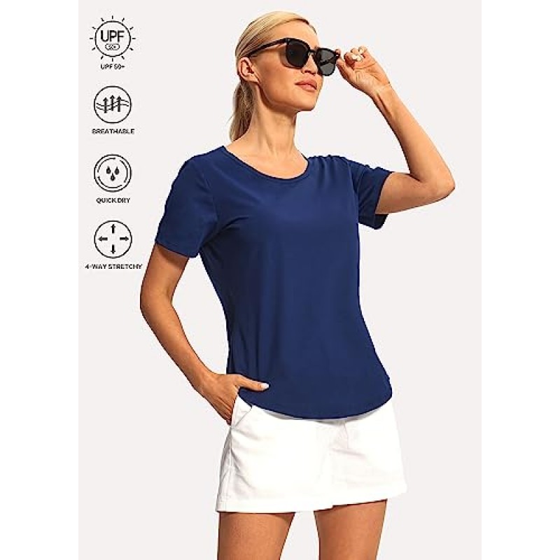 Hiverlay 운동 셔츠 여성용 반팔 스쿠프 넥 탑 운동 빠른 건조 체육관 티셔츠 요가 러닝 티
