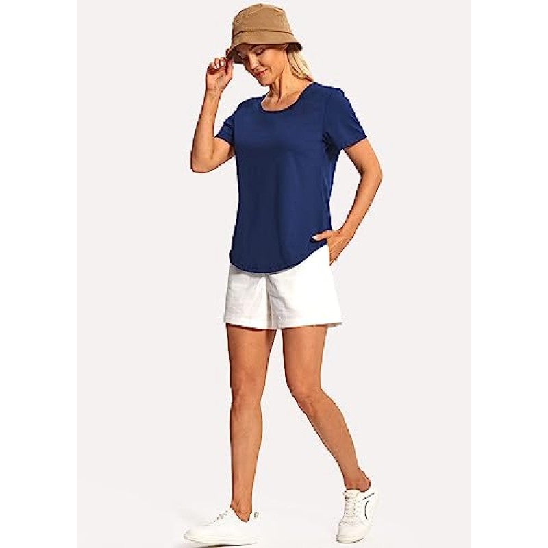 Hiverlay 운동 셔츠 여성용 반팔 스쿠프 넥 탑 운동 빠른 건조 체육관 티셔츠 요가 러닝 티