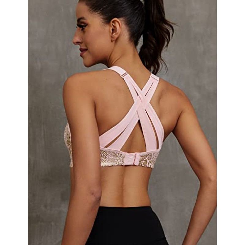 Wingslove Womens 스포츠 브라 하이 임팩트 풀 커버리지 패딩 업 운동 브라 크로스 백 플러스 사이즈 조절 운동 브라