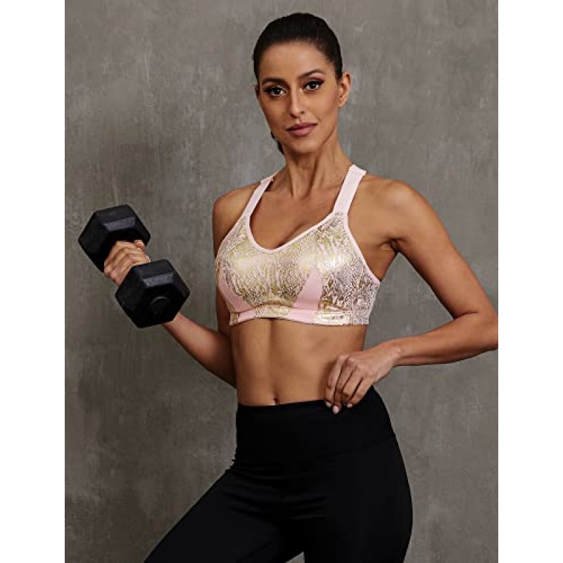 Wingslove Womens 스포츠 브라 하이 임팩트 풀 커버리지 패딩 업 운동 브라 크로스 백 플러스 사이즈 조절 운동 브라