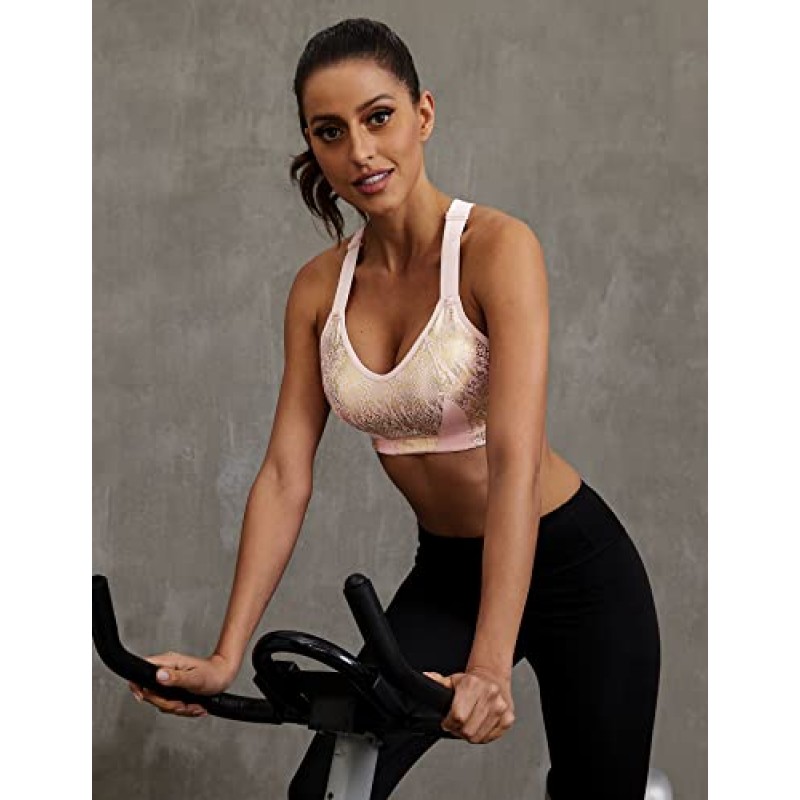 Wingslove Womens 스포츠 브라 하이 임팩트 풀 커버리지 패딩 업 운동 브라 크로스 백 플러스 사이즈 조절 운동 브라