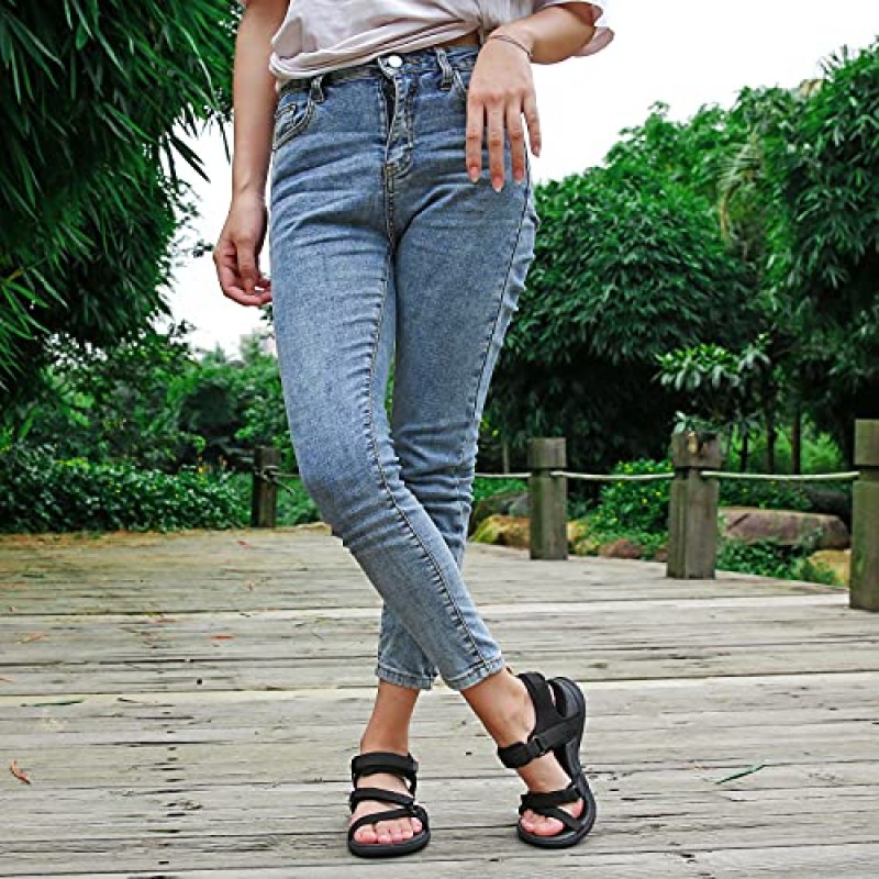 MEGNYA 여성용 하이킹 샌들, 편안한 워킹 샌들 후크 루프 스트랩, 스포츠 경량 슬라이드