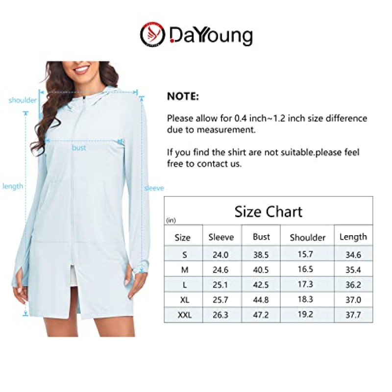 DAYOUNG Womens UPF 50+ UV 자외선 차단 러닝 하이킹 야외 성능 긴 소매 후디 티셔츠