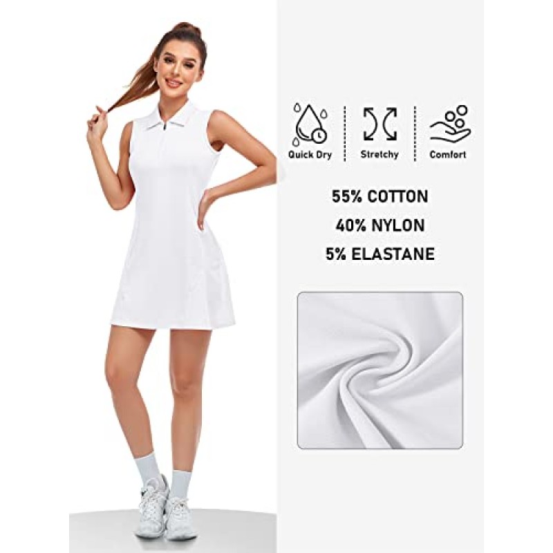 MoFiz 여성용 골프 폴로 드레스 테니스 민소매 집업 경량 빠른 드라이 모니스처 위칭 운동용 스포츠 운동