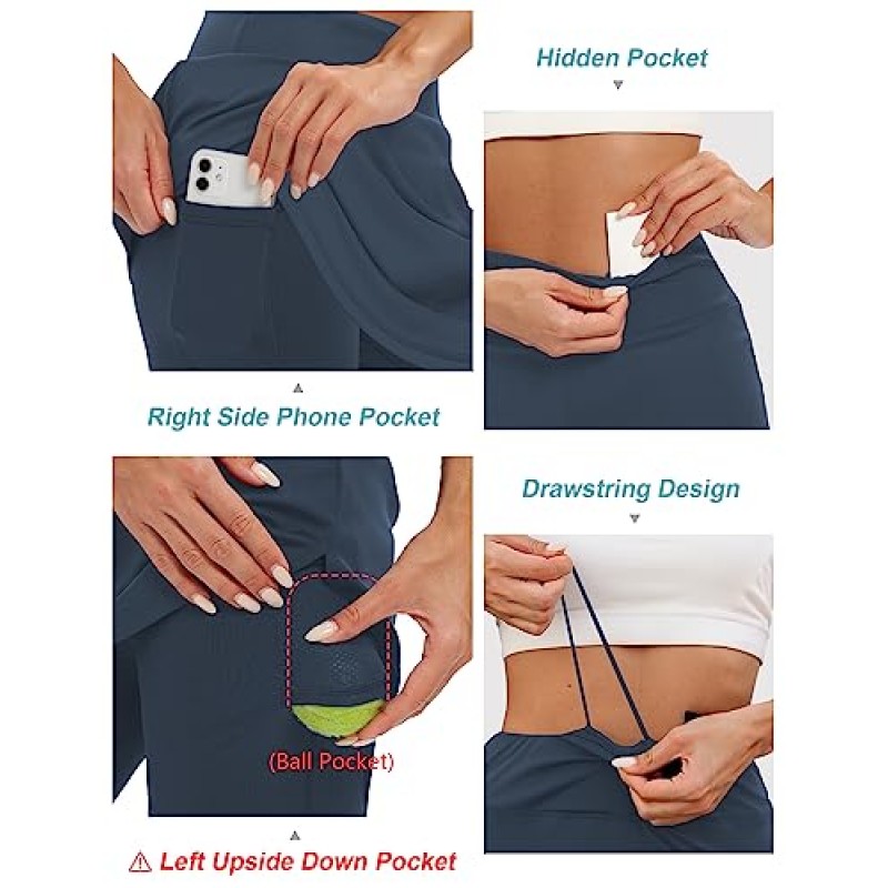 LouKeith 20' 무릎 길이 Skorts 스커트 여성용 테니스 스커트 운동용 골프 Skorts 반바지 주머니가 있는 캐주얼 운동 스커트