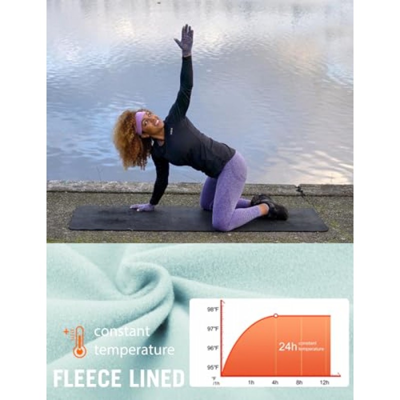 BALEAF 여성용 열 플리스 탑 추운 날씨를 위한 엄지손가락 구멍 지퍼 포켓이 있는 긴 소매 달리기 운동 셔츠