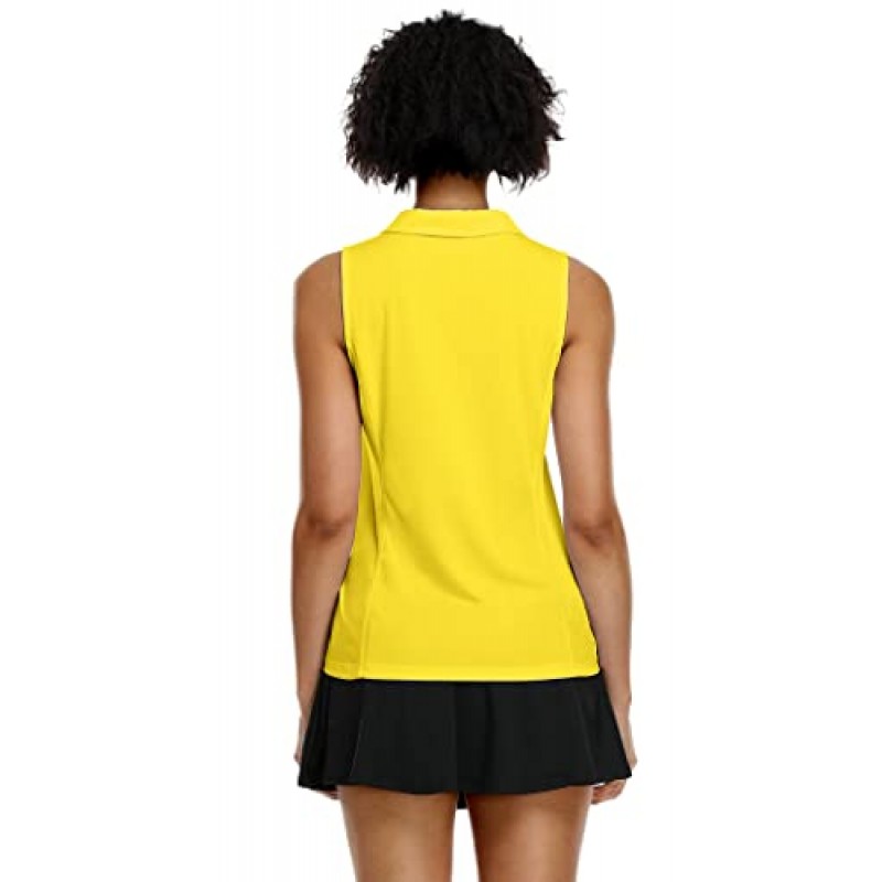 COOrun 여성용 골프 폴로 셔츠 민소매 속건성 테니스 티셔츠 칼라 탱크 탑이있는 경량 V 넥