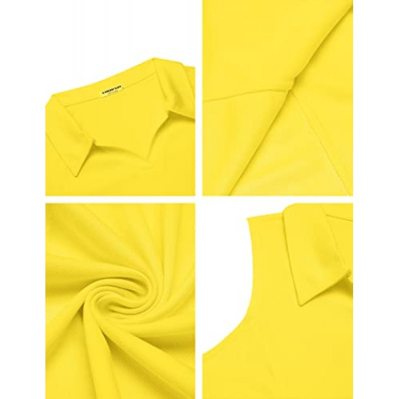 COOrun 여성용 골프 폴로 셔츠 민소매 속건성 테니스 티셔츠 칼라 탱크 탑이있는 경량 V 넥