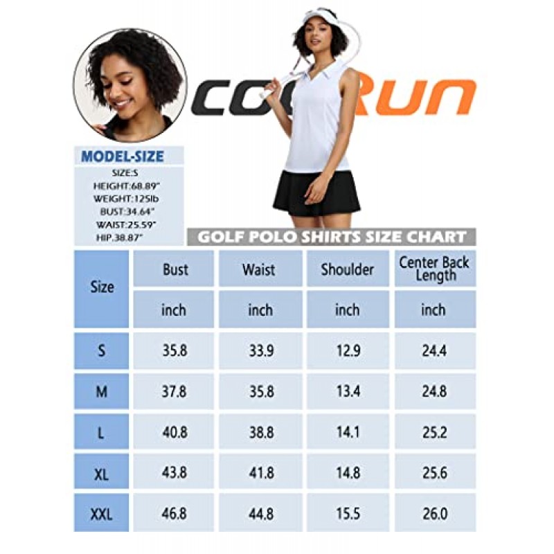 COOrun 여성용 골프 폴로 셔츠 민소매 속건성 테니스 티셔츠 칼라 탱크 탑이있는 경량 V 넥
