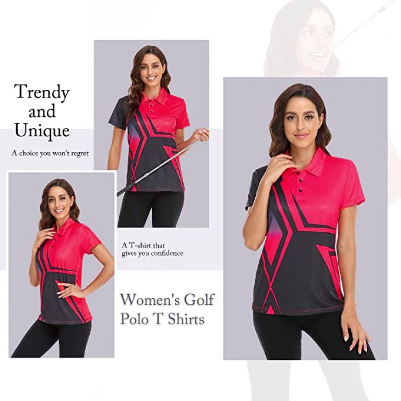Little Beauty 여성용 골프 폴로 T 셔츠 반소매 칼라 경량 수분 흡수 테니스 운동 프린트 티셔츠