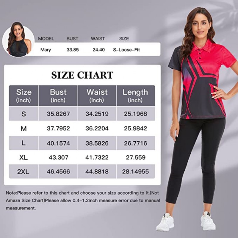 Little Beauty 여성용 골프 폴로 T 셔츠 반소매 칼라 경량 수분 흡수 테니스 운동 프린트 티셔츠