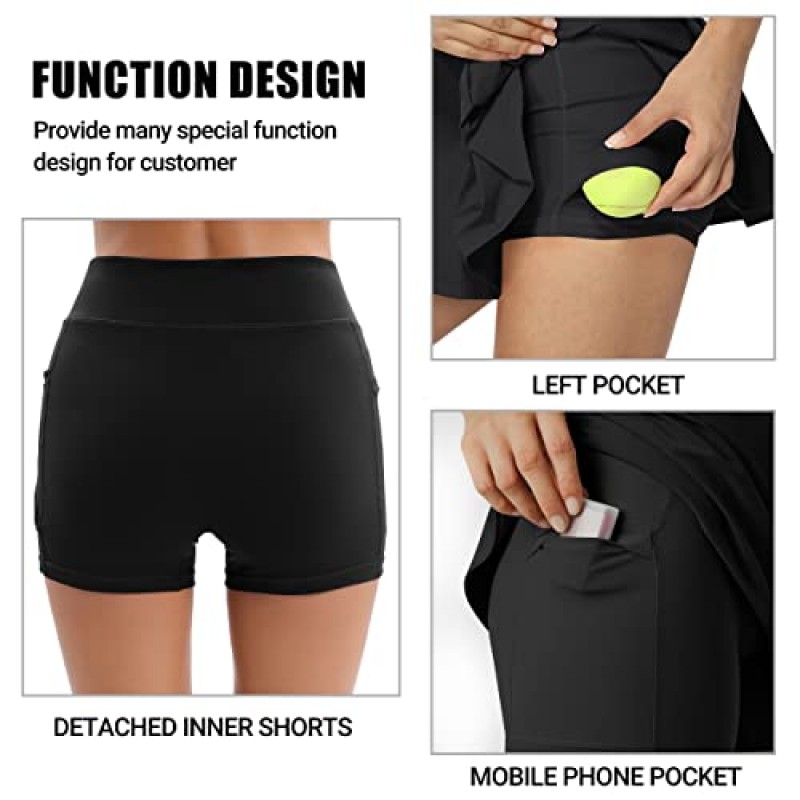 JAFINSY 여성용 운동용 테니스 복장(반바지 및 주머니 포함) - 골프용 민소매 스탠드 칼라 디자인