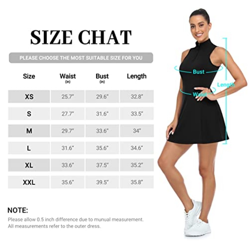 JAFINSY 여성용 운동용 테니스 복장(반바지 및 주머니 포함) - 골프용 민소매 스탠드 칼라 디자인