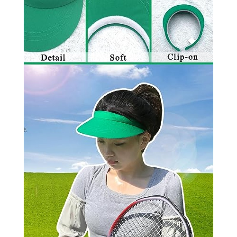 3 팩 스포츠 선 바이저 모자 여성 남성 바이저 야외 골프 비치 모자에 조정 가능한 클립