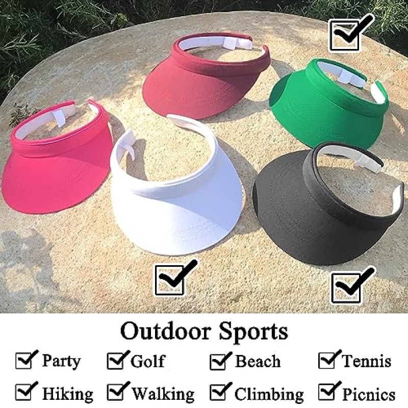 3 팩 스포츠 선 바이저 모자 여성 남성 바이저 야외 골프 비치 모자에 조정 가능한 클립