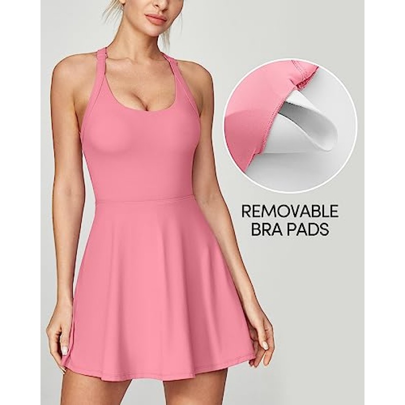 IUGA 여성용 테니스 복장 내장 반바지 & 브라 컷 아웃 트위스트 운동 복장 주머니가 있는 여성용 골프 운동 복장