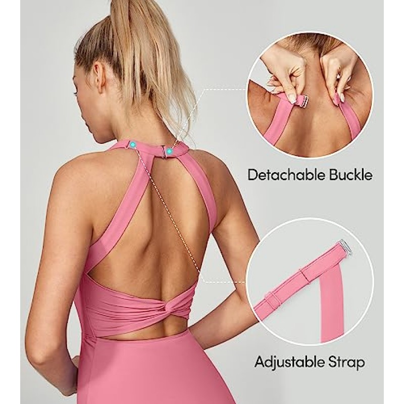 IUGA 여성용 테니스 복장 내장 반바지 & 브라 컷 아웃 트위스트 운동 복장 주머니가 있는 여성용 골프 운동 복장