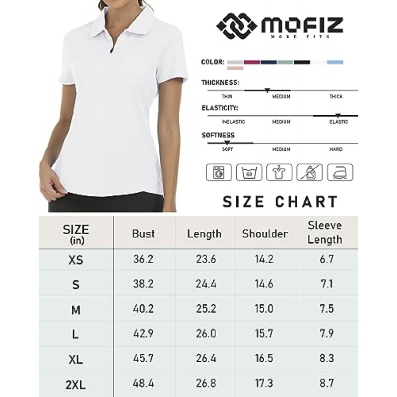 MoFiz 여성용 폴로 셔츠 포켓이 있는 반팔 모이스처 위킹 골프 셔츠 Quick Dry Collared 1/4 지퍼 테니스 셔츠