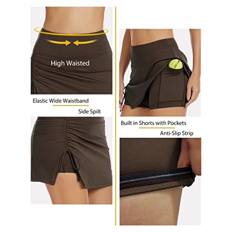 Aderea 여성용 테니스 스커트(포켓 포함) 액티브웨어 골프 스커트(반바지 포함) 하이 웨이스트 러닝 운동 미니 스커트