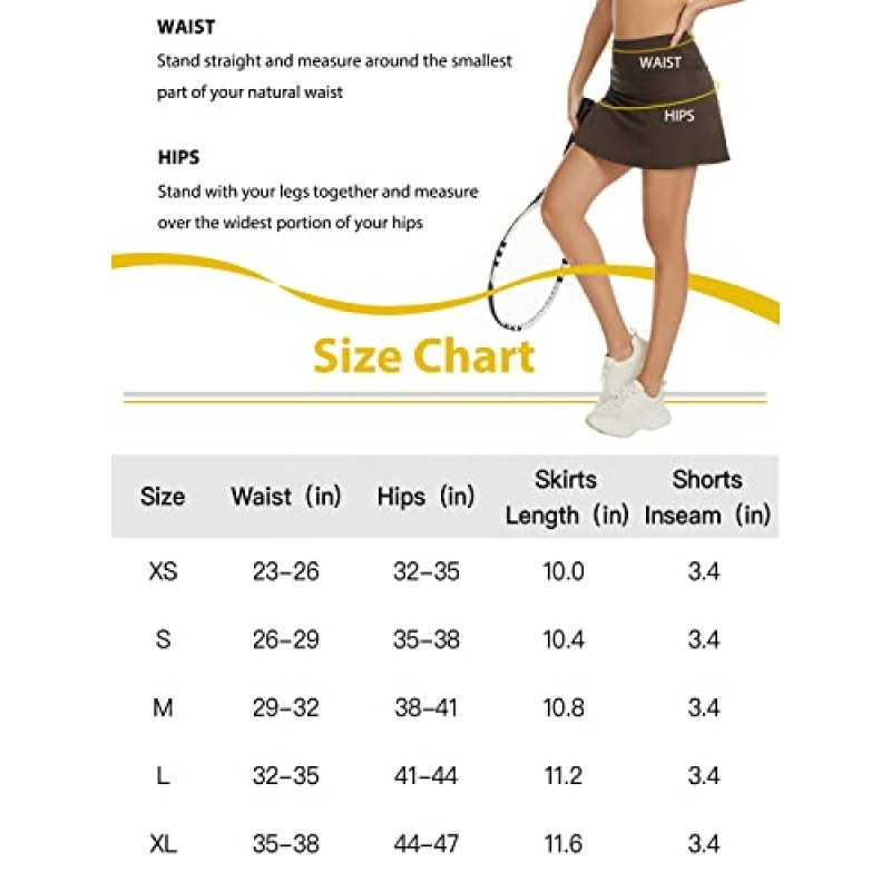 Aderea 여성용 테니스 스커트(포켓 포함) 액티브웨어 골프 스커트(반바지 포함) 하이 웨이스트 러닝 운동 미니 스커트