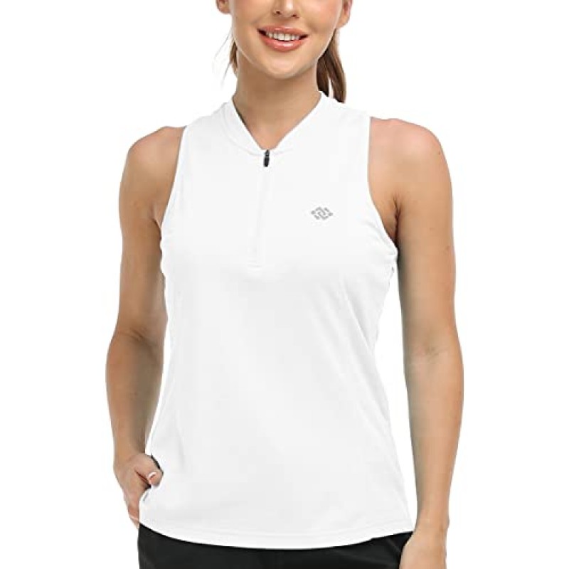 MoFiz 여성용 민소매 골프 테니스 셔츠 운동 레이서백 탱크 탑 쿼터 지퍼가 있는 Qucik 드라이 스포츠 티셔츠