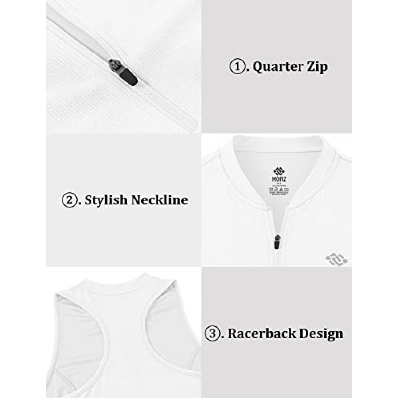 MoFiz 여성용 민소매 골프 테니스 셔츠 운동 레이서백 탱크 탑 쿼터 지퍼가 있는 Qucik 드라이 스포츠 티셔츠
