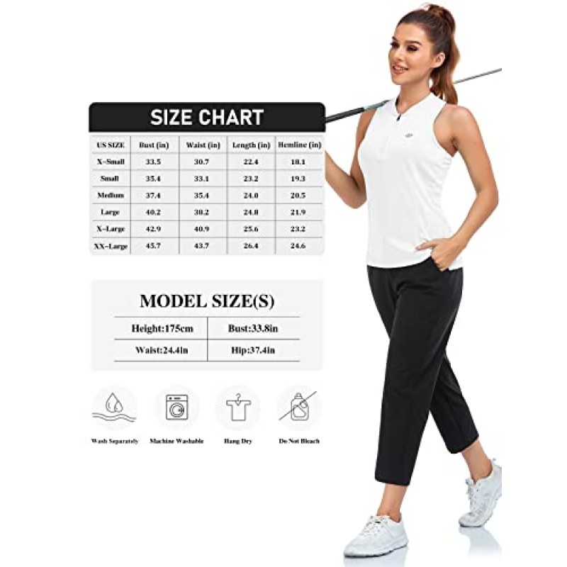 MoFiz 여성용 민소매 골프 테니스 셔츠 운동 레이서백 탱크 탑 쿼터 지퍼가 있는 Qucik 드라이 스포츠 티셔츠