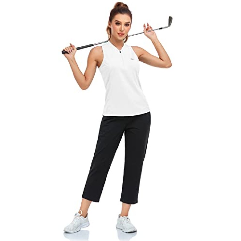 MoFiz 여성용 민소매 골프 테니스 셔츠 운동 레이서백 탱크 탑 쿼터 지퍼가 있는 Qucik 드라이 스포츠 티셔츠