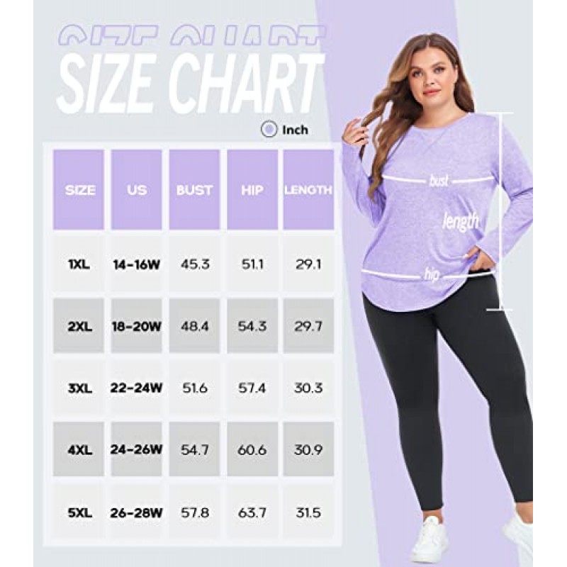 COOTRY 플러스 사이즈 운동 탑 여성용 긴 소매 셔츠 통기성 드라이 피트 운동 체육관 요가 의류