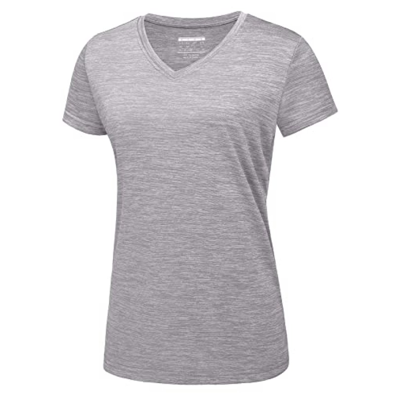 MAGCOMSEN 여성용 V 넥 운동 셔츠 반팔 수분 흡수 요가 티셔츠 Quick Dry Athletic Tops