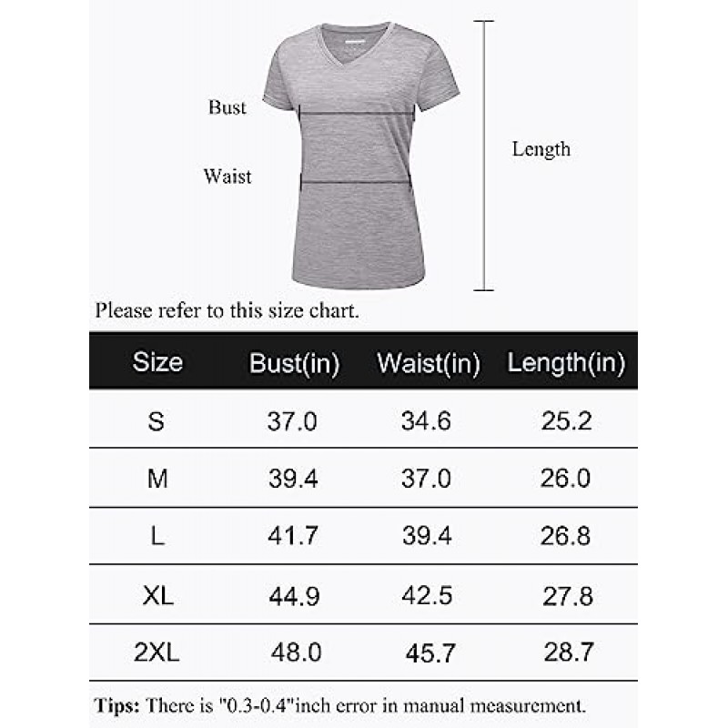 MAGCOMSEN 여성용 V 넥 운동 셔츠 반팔 수분 흡수 요가 티셔츠 Quick Dry Athletic Tops