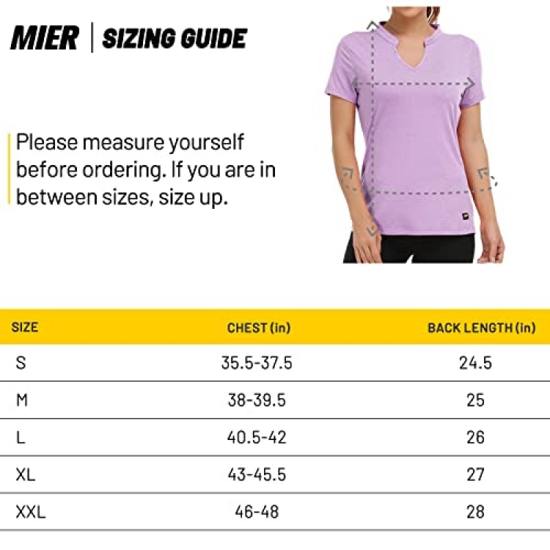 MIER 여성용 노칼라 폴로 셔츠 테니스, 운동용, 경량 V 넥 폴로 티셔츠용 빠른 건조 반팔 골프 셔츠
