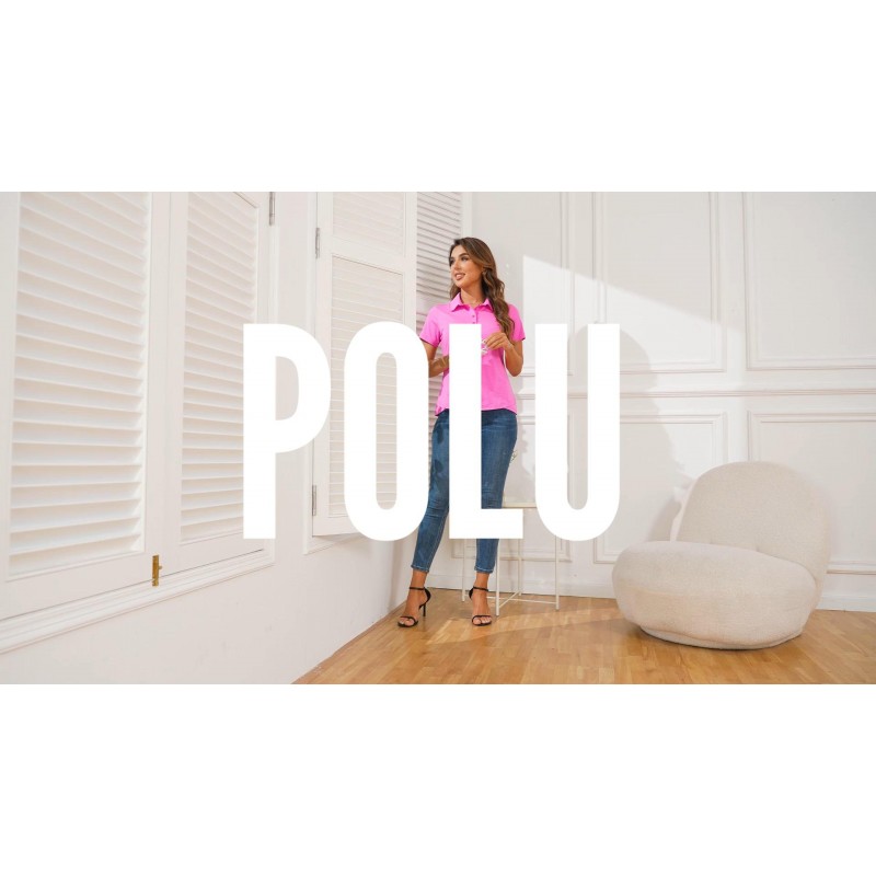 Polu 여성용 폴로 셔츠 반팔 속건성 골프 테니스 티셔츠 캐주얼 칼라 탑