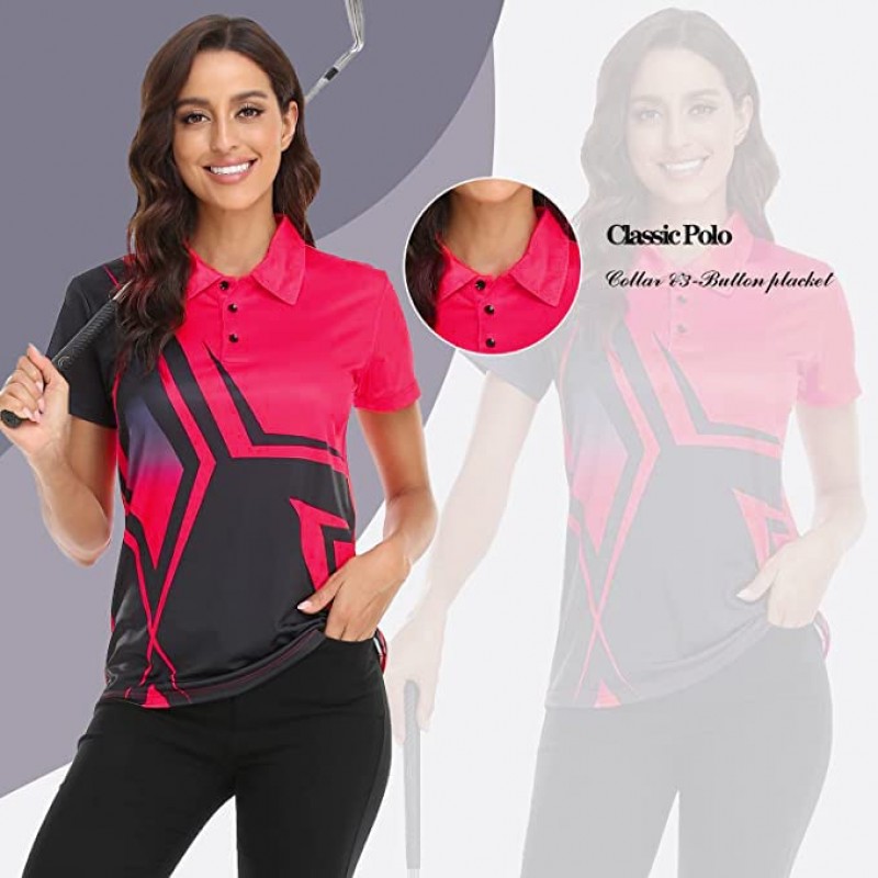 Little Beauty 여성용 골프 폴로 T 셔츠 반소매 칼라 경량 수분 흡수 테니스 운동 프린트 티셔츠