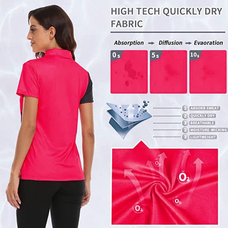 Little Beauty 여성용 골프 폴로 T 셔츠 반소매 칼라 경량 수분 흡수 테니스 운동 프린트 티셔츠