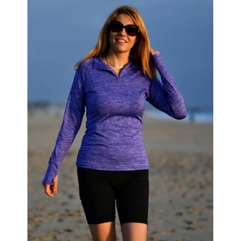 ELESOL 여성 긴 소매 UPF 50+ 운동 요가 티셔츠 엄지 구멍 운동 쿼터 지퍼 풀오버 ​​러닝 자켓 XS-XXL