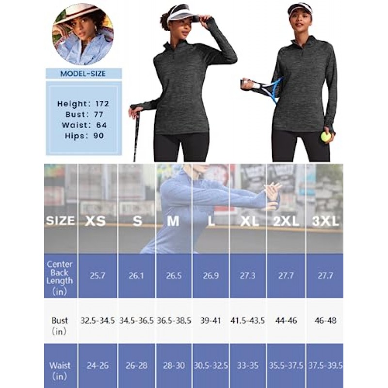 ELESOL 여성 긴 소매 UPF 50+ 운동 요가 티셔츠 엄지 구멍 운동 쿼터 지퍼 풀오버 ​​러닝 자켓 XS-XXL