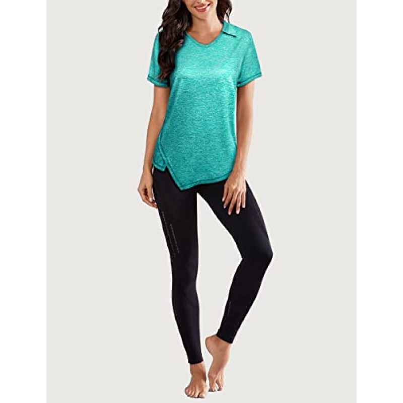 Yetskeslea 여성용 골프 폴로 셔츠 V 넥 칼라 테니스 셔츠 여성용 반팔 요가 운동 탑