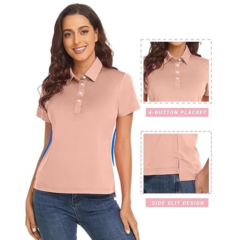 Polu 여성용 폴로 셔츠 반팔 속건성 골프 테니스 티셔츠 캐주얼 칼라 탑