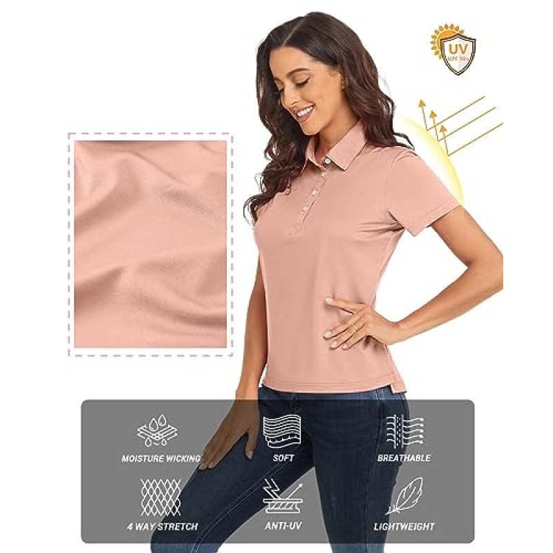 Polu 여성용 폴로 셔츠 반팔 속건성 골프 테니스 티셔츠 캐주얼 칼라 탑