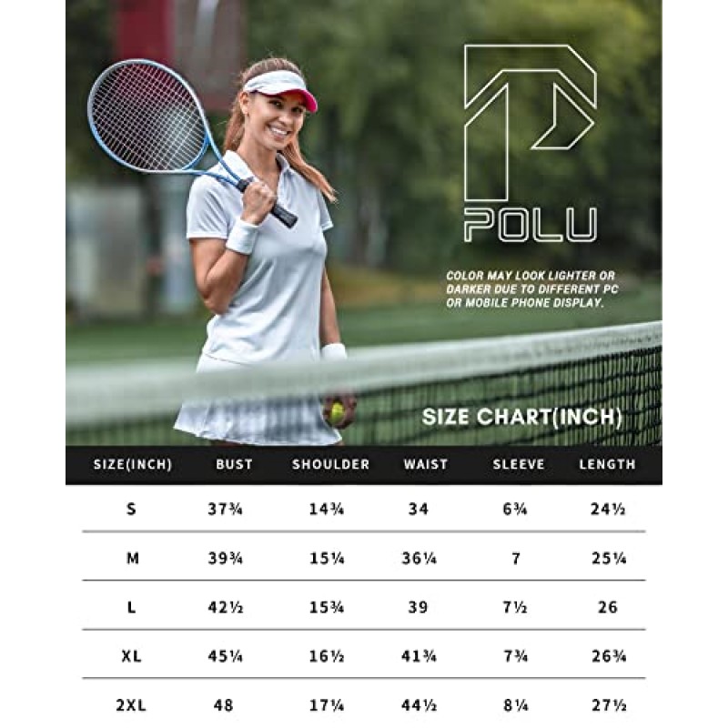 Polu 여성용 폴로 셔츠 반팔 속건성 골프 테니스 티셔츠 캐주얼 칼라 탑