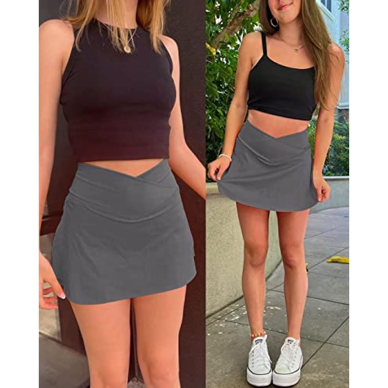 YOFIT Skorts 스커트 여성용 포켓 크로스 오버 하이 웨이스트 운동 골프 Skorts 테니스 스커트