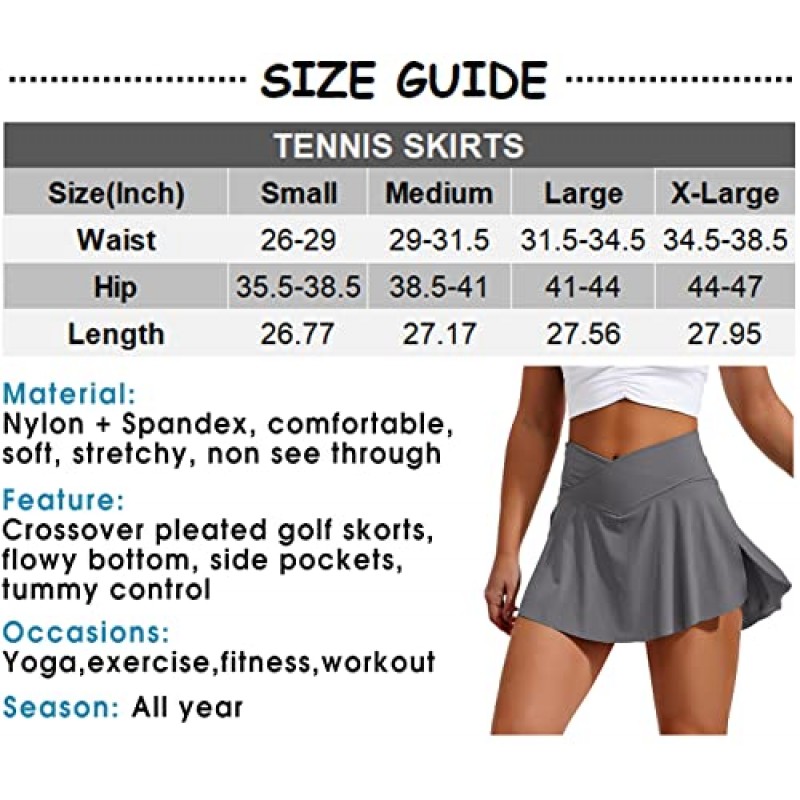 YOFIT Skorts 스커트 여성용 포켓 크로스 오버 하이 웨이스트 운동 골프 Skorts 테니스 스커트