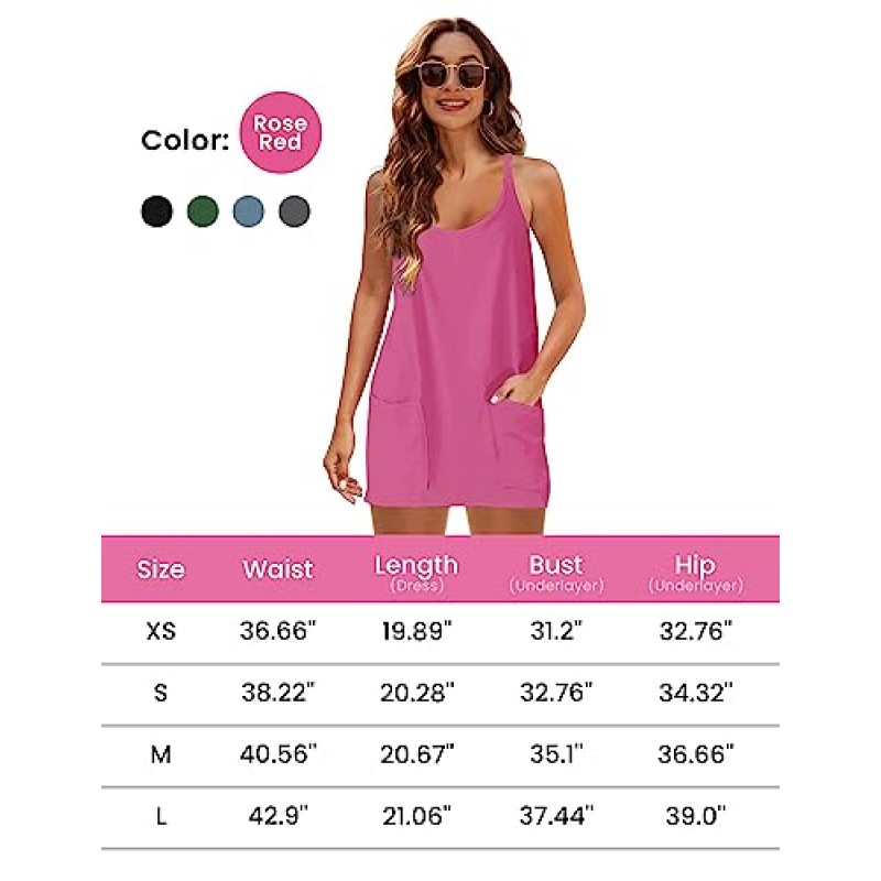 Faleave 여성 여름 민소매 미니 드레스 운동복 스파게티 스트랩 짧은 테니스 드레스와 주머니