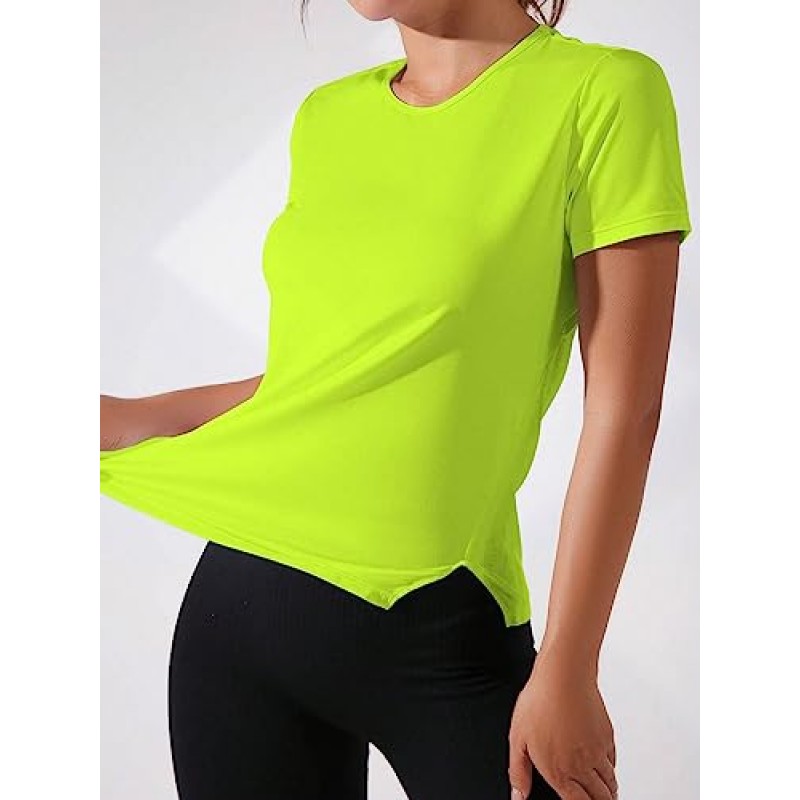 SweatyRocks 여성용 액티브웨어 반팔 라운드 넥 메쉬 티 컷 아웃 스플릿 백 스포츠 T 셔츠